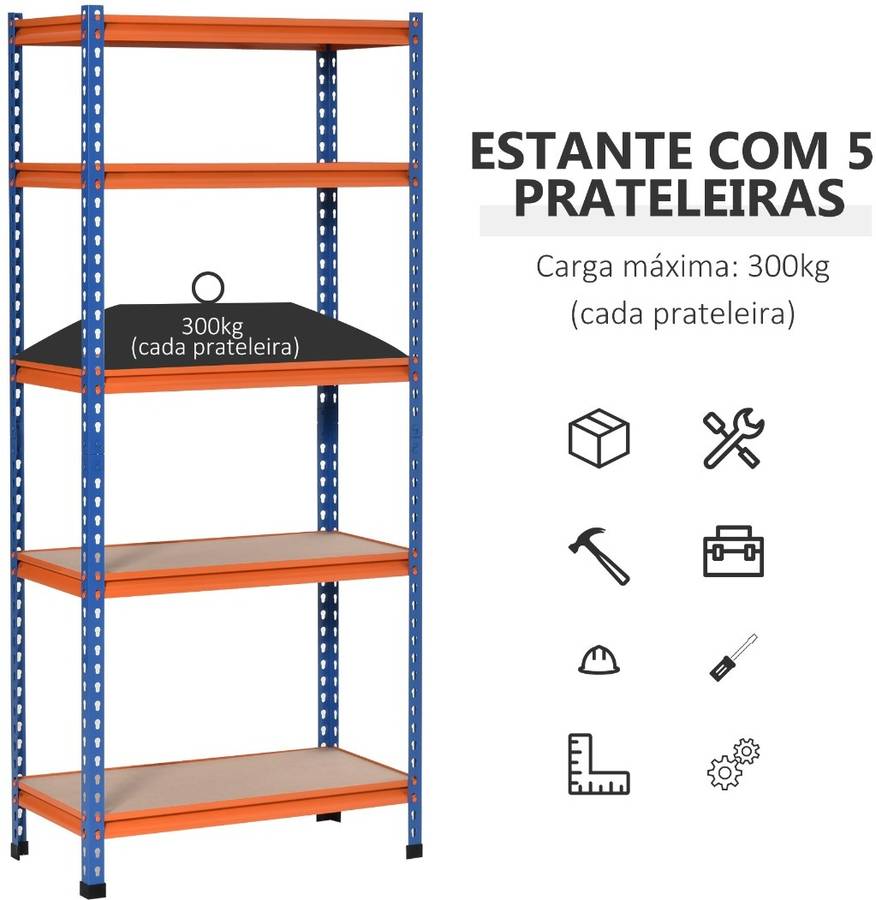 Estantería de Metal HOMCOM (80x40x182cm) Azul y Naranja