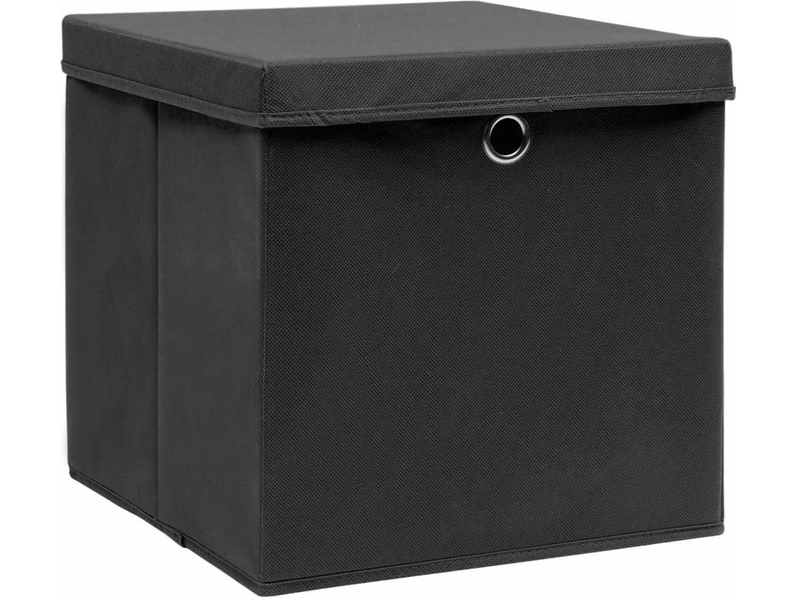 Cajas de almacenaje con tapa 10 uds tela 32x32x32 cm negro