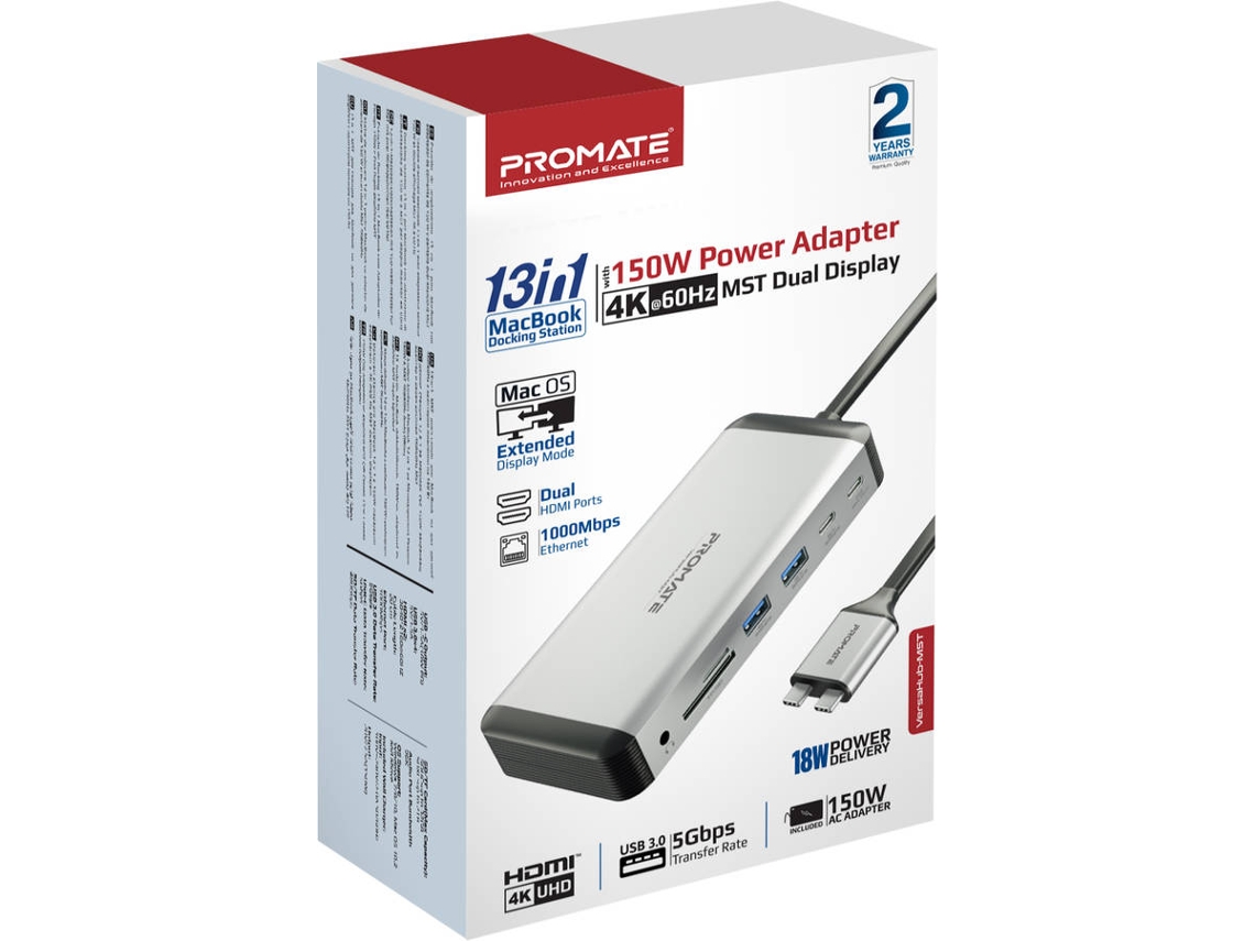 Promate VersaHub-MST Hub USB-C 13 en 1 Multipantalla HDMI Dual 60Hz