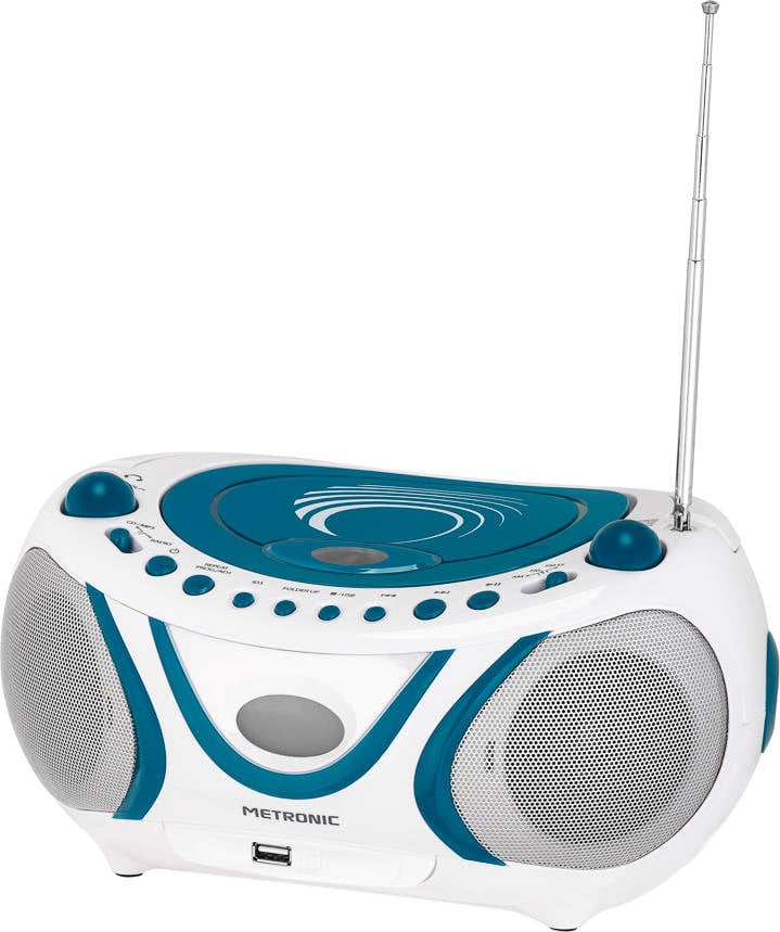 Radio METRONIC 477115 (Blanco y Azul - AM/ FM - Batería)