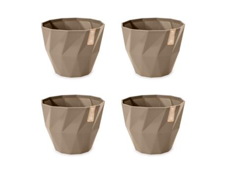 Set de 4 Macetas Redondas Decorativas 13 cm con Textura. Taupe ARECA