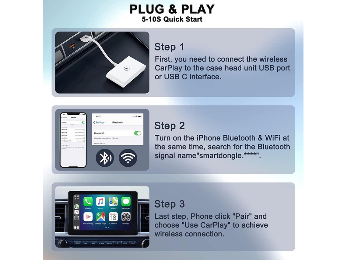 Dongle Carplay inalámbrico conectado a Carplay inalámbrico para iPhone 6 y  sistemas superiores Universal Accesorios Electrónicos