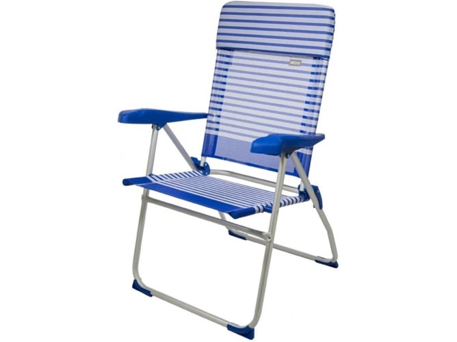 Aktive 53981 Silla plegable playa alta reclinable 7 posiciones 65x62x101 cm altura del asiento 415 cabecero acolchado color azul y 66x64x101cm