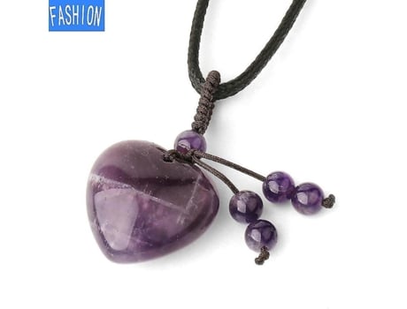 Europa y americana Simple Natural Crystal Stone Heart Collar Amethyst Powder Crystal Sem