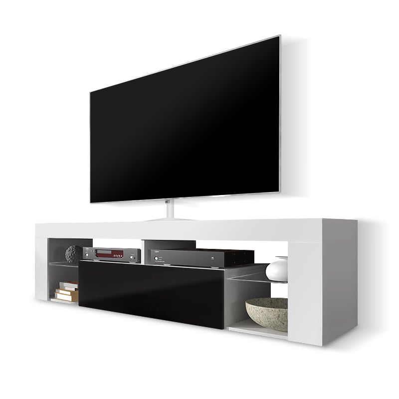 Mueble de TV SELSEY Bianko Blanco, negro (140 x 50.5 x 35)