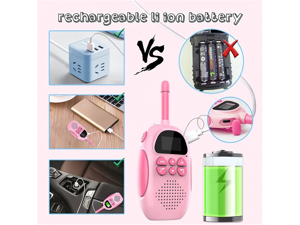 Walkie-Talkie Infantil con Batería Recargable - Verde / Rosa