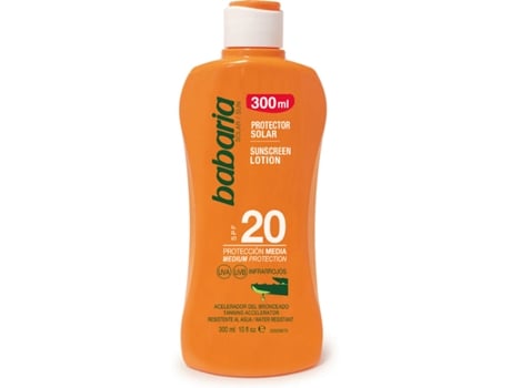 Protector Solar BABARIA Leche Aceleradora del Bronceado Aloe Vera SPF 20 (300 ml)