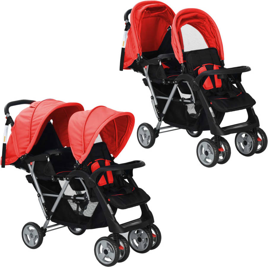 Carrito de Bebé Individual VIDAXL Plegable Rojo y Negro