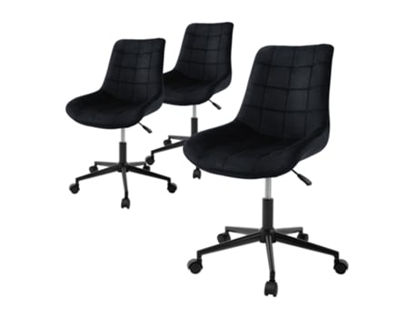 3x Silla de oficina, ergonómico de terciopelo negro con ruedas ML-DESIGN