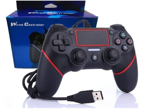 Controlador con Cable para PS4 y PC, Rojo con Soporte para Movimiento y Vibración, Negro