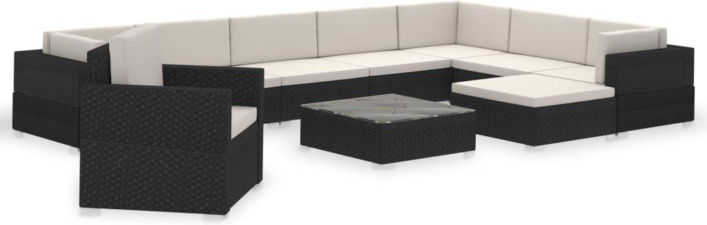 Conjunto De Muebles exterior vidaxl 35 piezas poli negro cojines 74x74x26