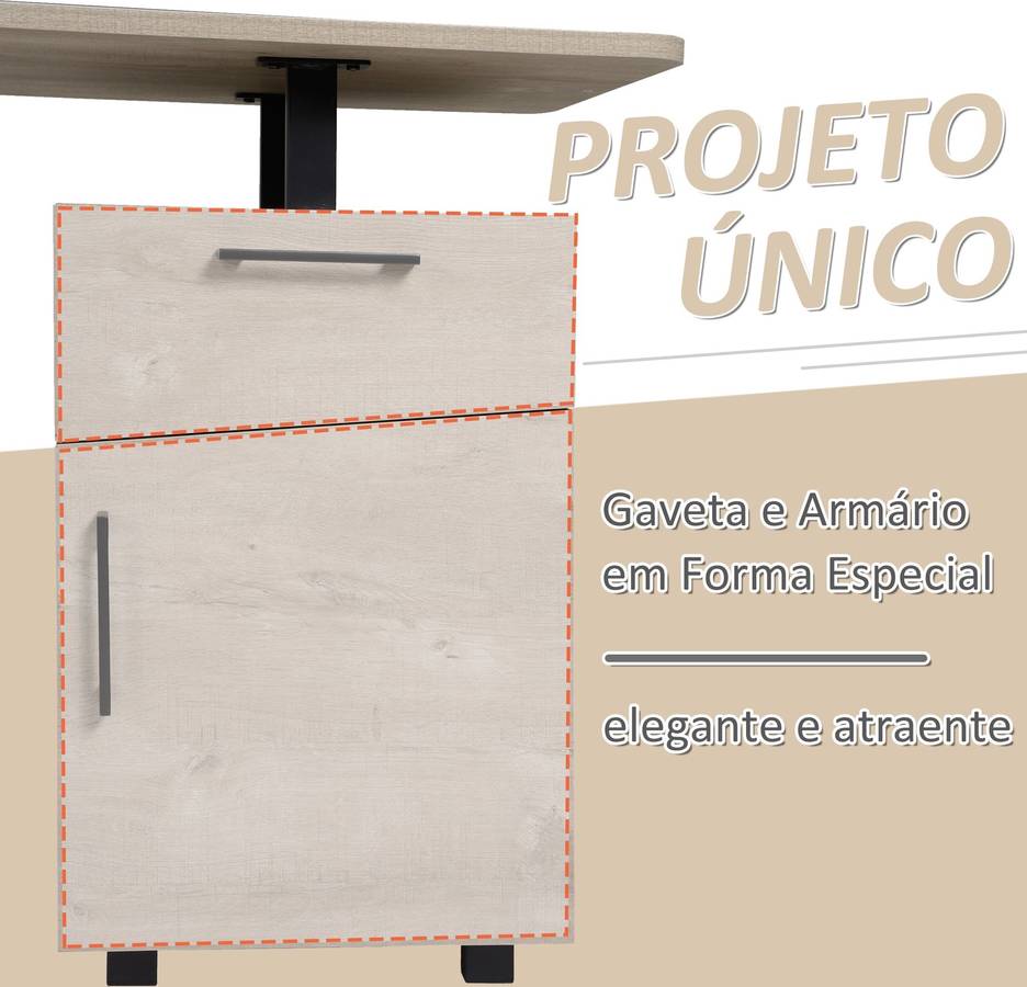 Escritorio HOMCOM con Cajón y armário con Estantería borda redonda Madera natural (150 x 60 x 76 cm)