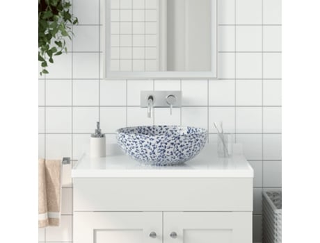 MAISON EXCLUSIVE Lavabo sobre encimera redondo cerámica blanco y azul Φ41x14 cm