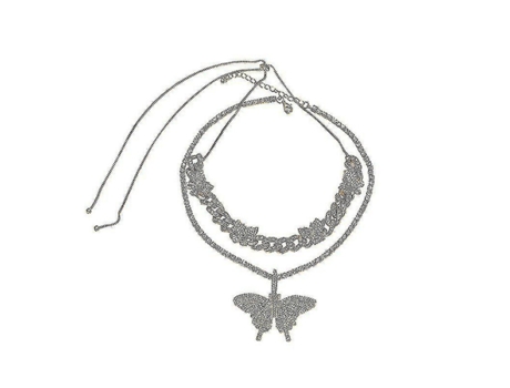 Collar de mariposa decorativa de damas doradas con colgante de diamantes