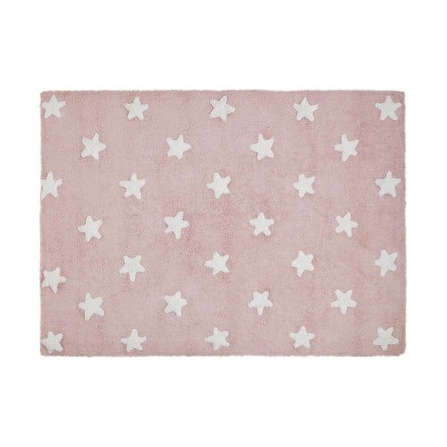 Lorena Canals Alfombra infantil diseño de estrellas color blanco y rosa pink stars white