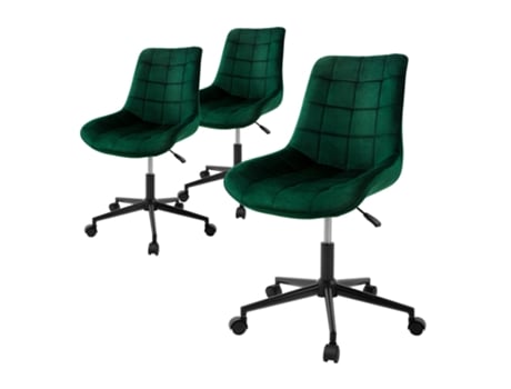 3x Silla de oficina, ergonómico de terciopelo verde con ruedas ML-DESIGN