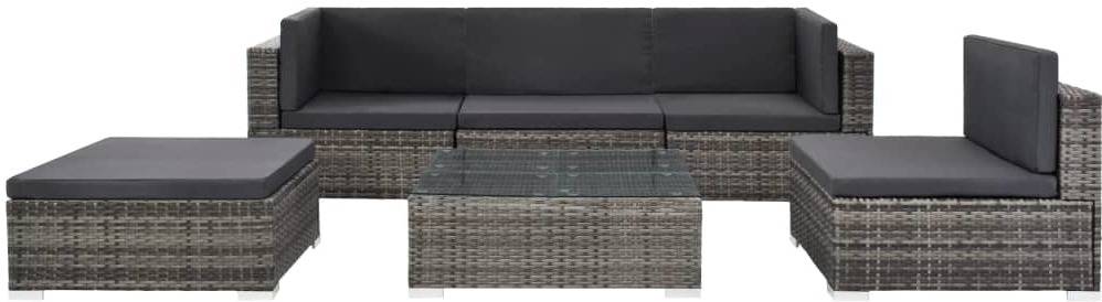 Conjunto de Sofás de Exterior VIDAXL Almohadones mimbre PE Gris (6 piezas)