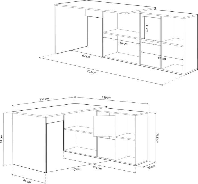 Escritorio HABITDESIGN Adapta XL Marrón (203 x 74 x 139 cm - Melamina)