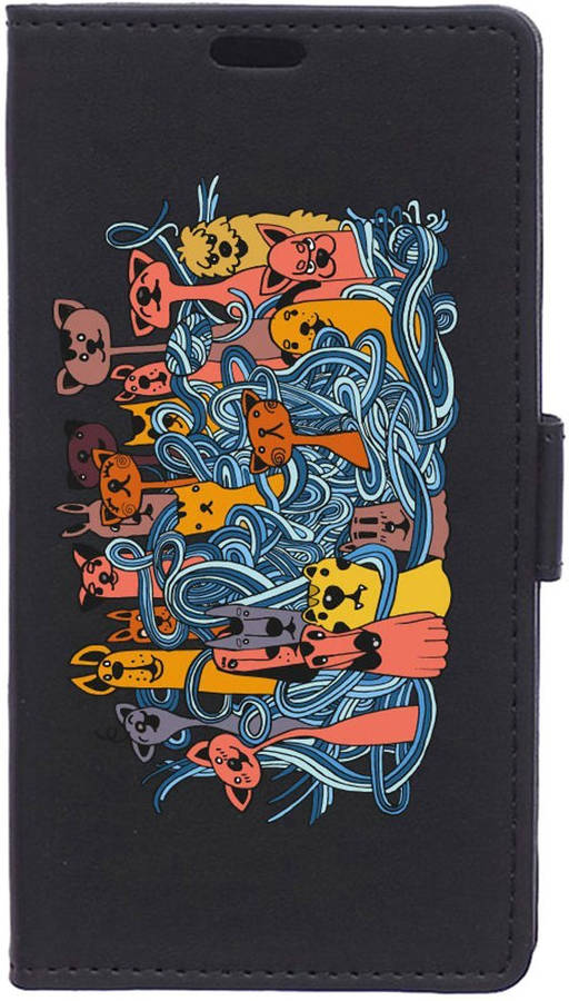 Funda Libro Para motorola plus carcasa con soporte ranuras tarjetes y billetes diseño enredo de perros gatos be cool folmo050nod1191