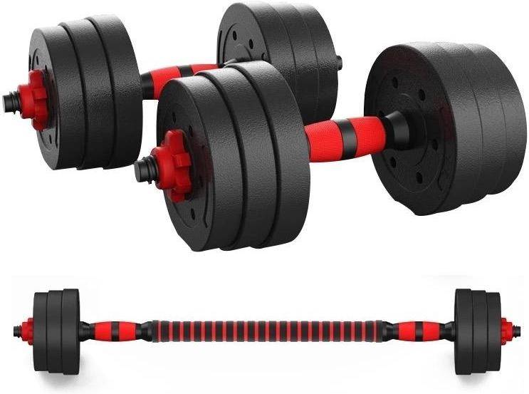 Juego Dumbbell FITNESS TECH 2 en 1 con Barbela Ajustable (20kg)