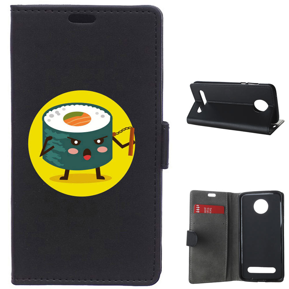 Becool Funda Libro para motorola z2 play carcasa con soporte ranuras tarjetes y billetes diseño sushi ninja nunchaku multicolor