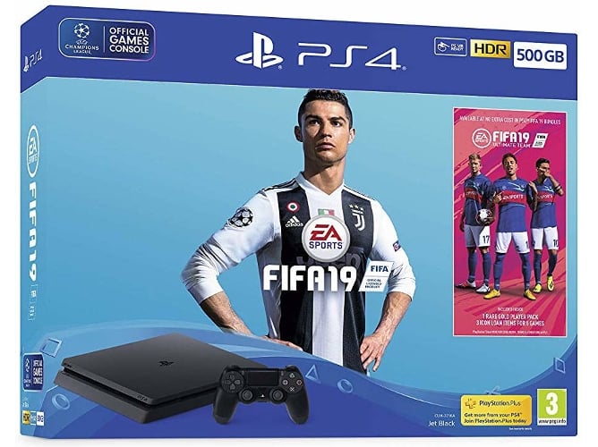 Conjunto Consola PS4 Slim 500 GB Wi-Fi Negro + Juego PS4 FIFA 19