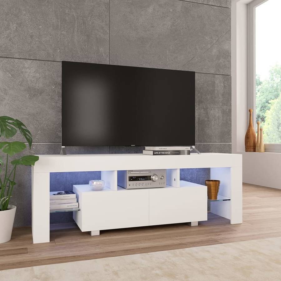 Mueble TV VIDAXL Luz LED 283734 (130 x 35 x 45 cm - Madera Contrachapada - Blanco)