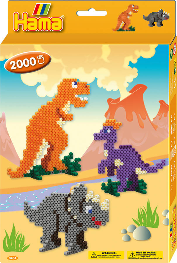 Kit De Mosaicos hama beads world 10.3434 con rejilla dinosaurios incluye 2000