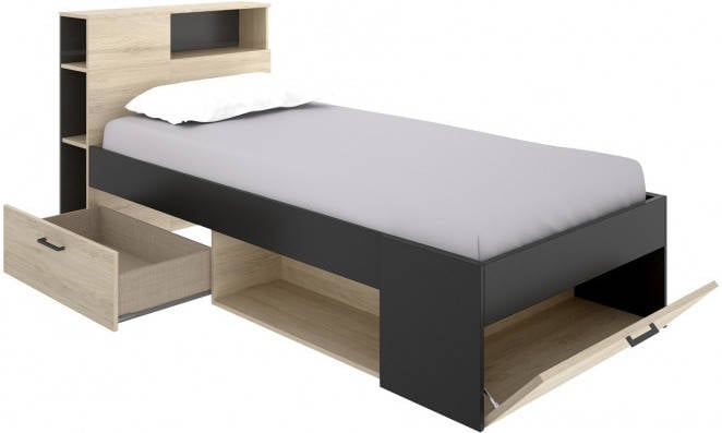 Cama Individual DKIT Lanka 03K4628664  (Marrón, Gris - Madera Contrachapada, Metal - 90x190 cm)