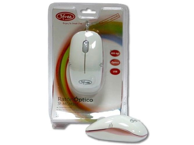 Mouse Optico Usb 3free mcm101wp diseño blanco rosa 3fmcm101wp 800dpi 800