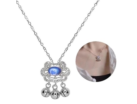 Mujeres Longevidad Lock Pendse Collar Bell Blue Moonstone Clavicle Cadena