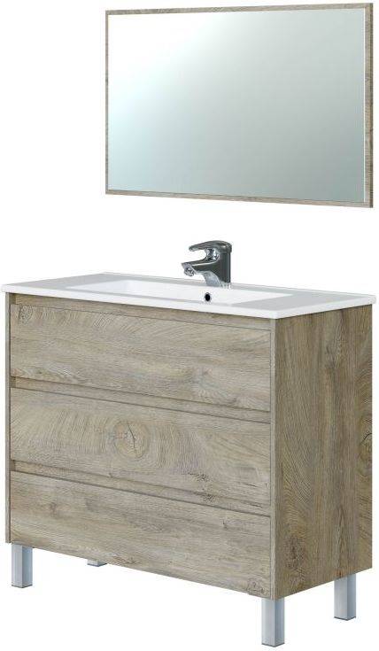 Mueble de Baño Dakota 100 con Espejo ARKITMOBEL (Marrón -Roble - 100cm)