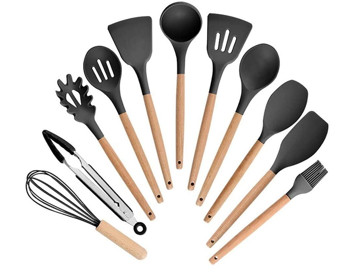 Utensilios Cocina Silicona Madera Espátulas Pinza Cucharones