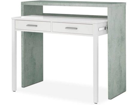 Habitdesign Mesa Escritorio extensible estudio consola acabado en color gris cemento y blanco artik medidas 985 cm ancho x 3670 fondo 875 alto 98.5 87.5 36