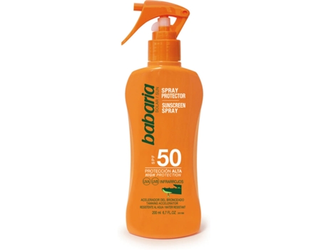 Protector Solar BABARIA Spray Acelerador del Bronceado Aloe Vera SPF 50 (200 ml)