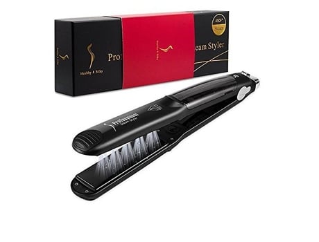 Plancha de Vapor Máxima 235 C / 455 F Plancha de Vapor Profesional con Placa de Cerámica Se Utiliza para Alisar y Rizar el Cabello Negro BISBISOUS