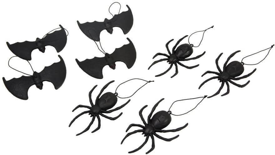 Decoraciones de Halloween DISFRAZZES Pack 4 Arañas y 4 Murciélagos Colgantes (14 cm)