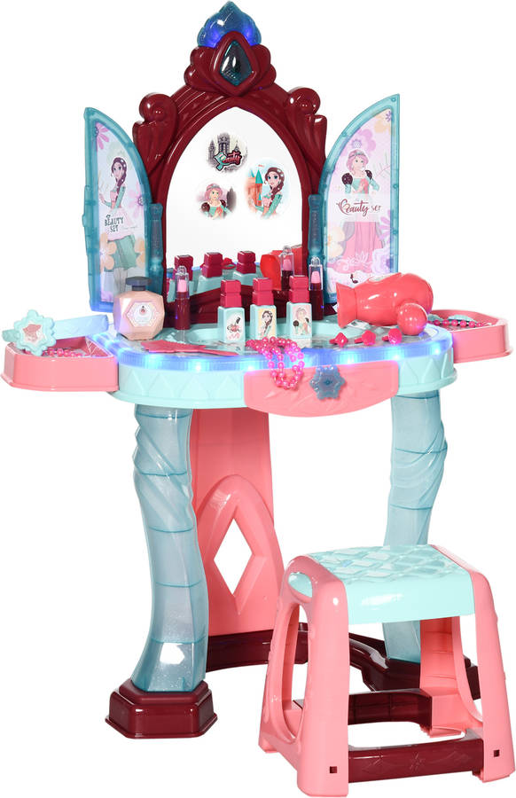 Aiyaplay Tocador De juguete para niñas +3 años con taburete espejo luz y secador incluye 31 accesorios maquillaje 57x34x76 cm infantil 350144v00mx 3 57x34x73cm