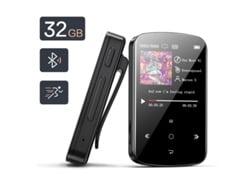 S/MARCA Lector MP3 Mini reproductor de clip portátil de 32 Gb Bluetooth 5.0 Reproductor de audio de sonido de alta fidelidad sin pérdida de música compatible con función de podómetro de radio Fm 32 Gb negro