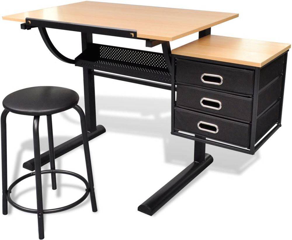 Vidaxl Escritorio Inclinable tablero y taburete mueble oficina mesa de dibujo ajustable negro con