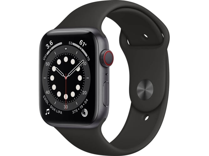 Apple Watch Series 6 44mm celullar aluminio s6 44 lte caja en gris espacial y correa deportiva negro gps cellular talla