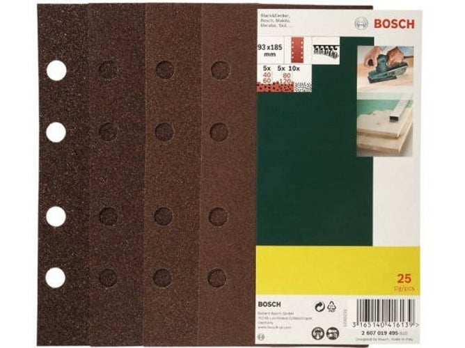 Bosch Set De 25 hojas para varios materiales grano 406080120 8 agujeros 2 607 019 495