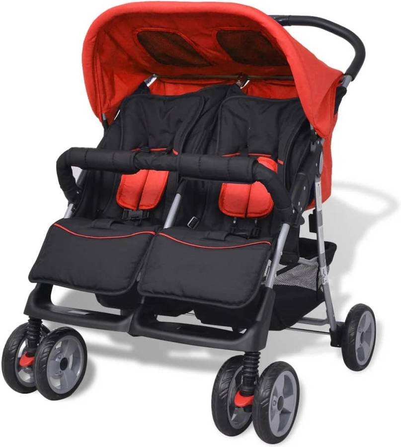 Carrito Para Gemelos de acero rojo y negro bebé vidaxl