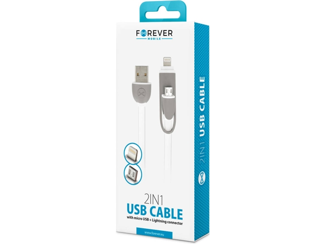 Cable FOREVER 620316 (USB - Lightning - MicroUSB - Blanco)