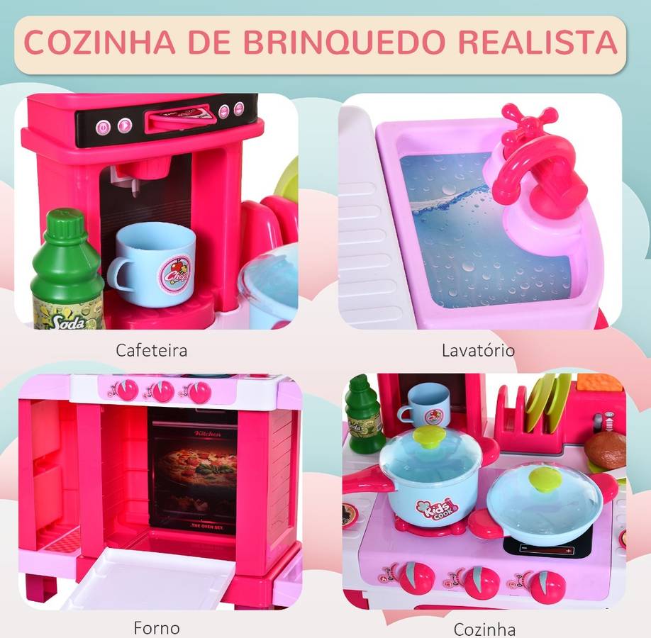 Homcom Juego De cocina infantil 38 piezas juguetes para niños 3 108x51x75