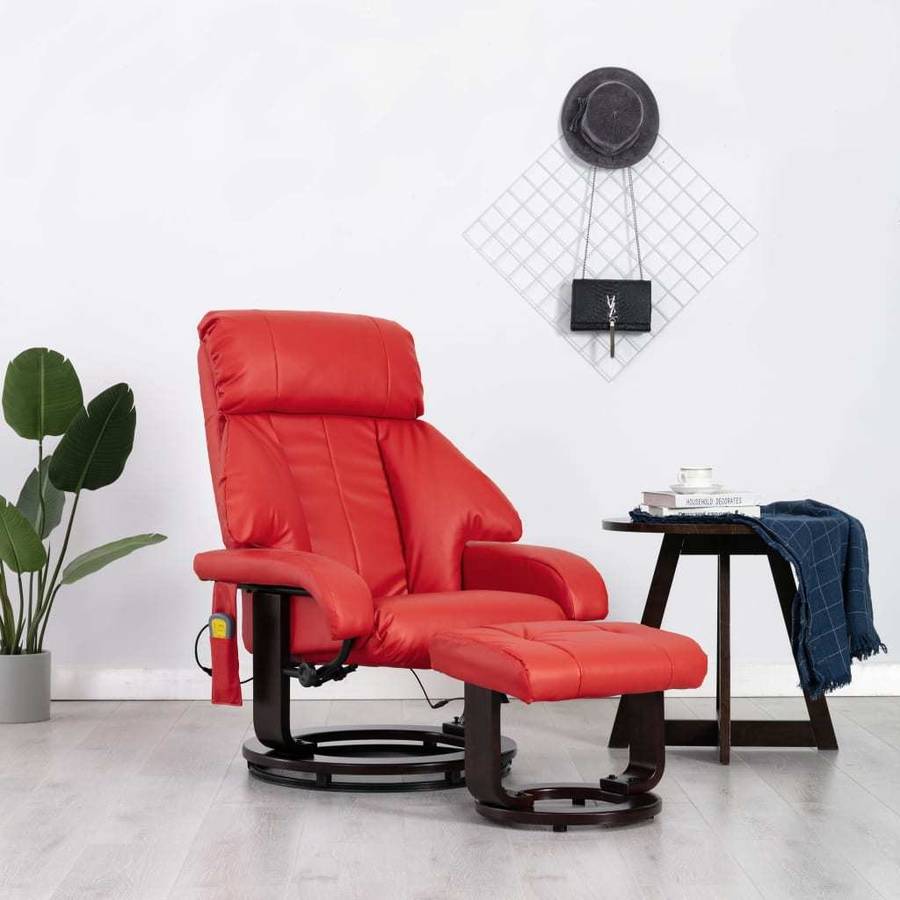 Sillón de Masaje VIDAXL Reclinable Para Tv Cuero Sintético Rojo