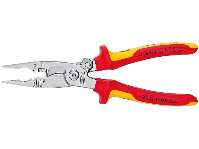 Alicate Knipex 13 96 200 para instalaciones cromado aislados con fundas en dos componentes