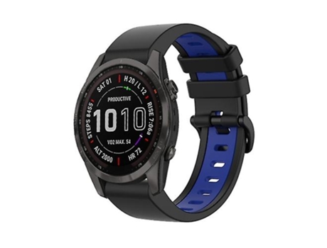 Correa para Garmin Fenix 7S Solar Sapphire 22mm Correa de reloj deportivo de silicona bicolor negro-azul VENISYMLIS