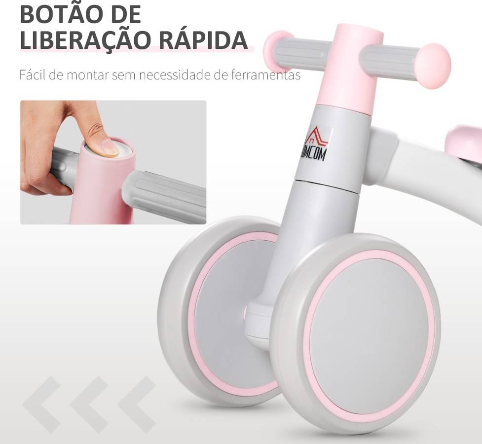 Bicicleta Sin Pedales HOMCOM con 4 ruedas rosa