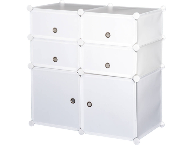 Homcom Armario Modular estantería 6 cubos ropero zapatero aparador combinado pegatinas adhesivas decorativas mueble organizador accesorios juguetes estatería 831178 blanco 75 37 73